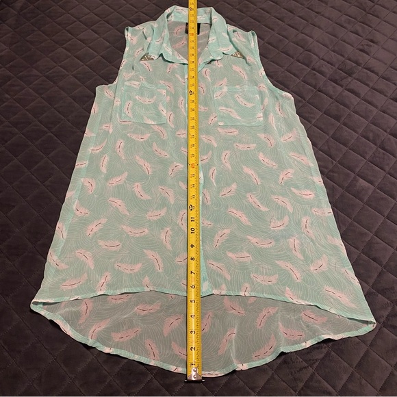 Bisou Bisou High Low Sheer Button Tank Top Collar Tips Turquoise Size Large - Picture 7 of 7